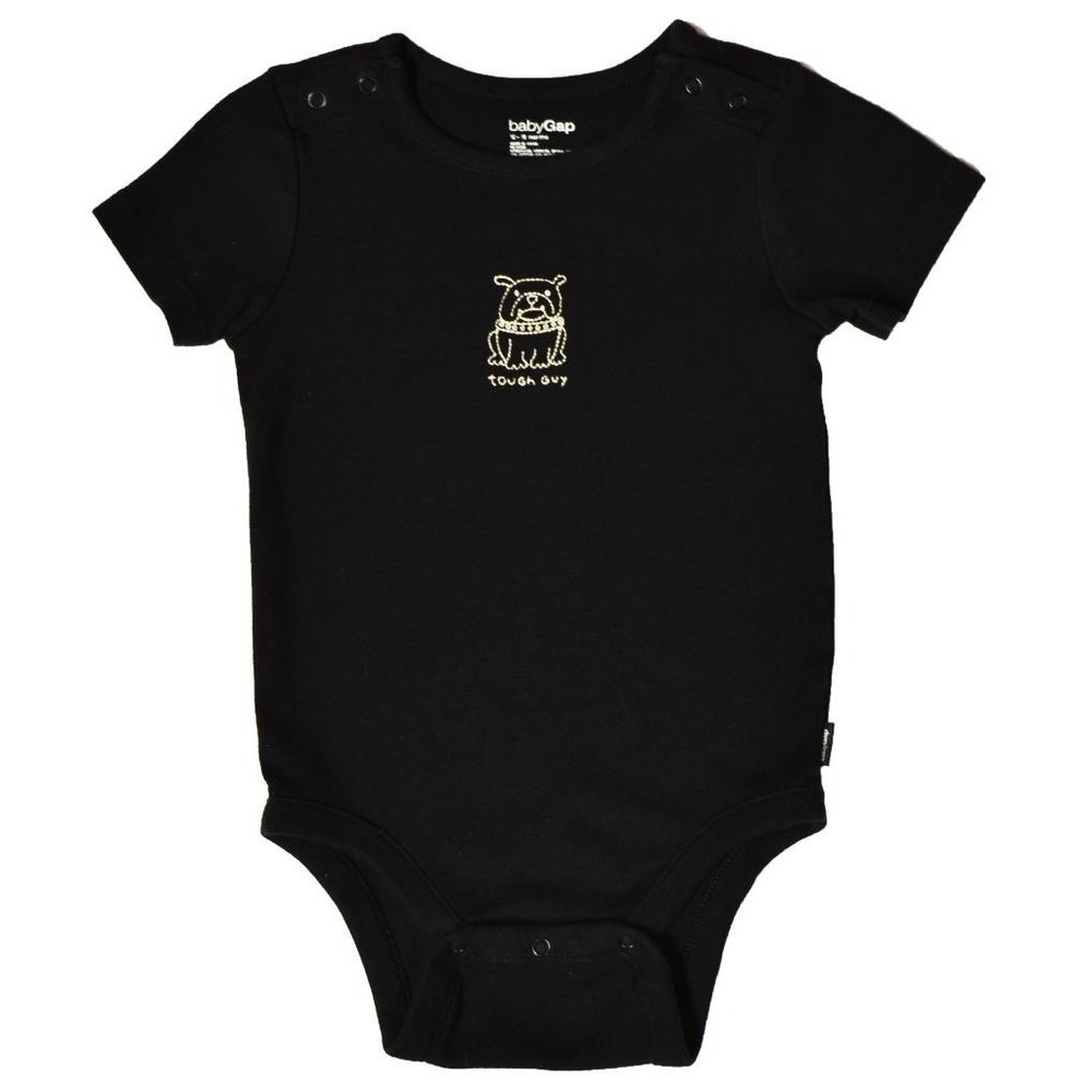 EUC Baby Gap Boys 12 18 Months Black Snap Tough Guy Bull Dog One Piece Body Suit